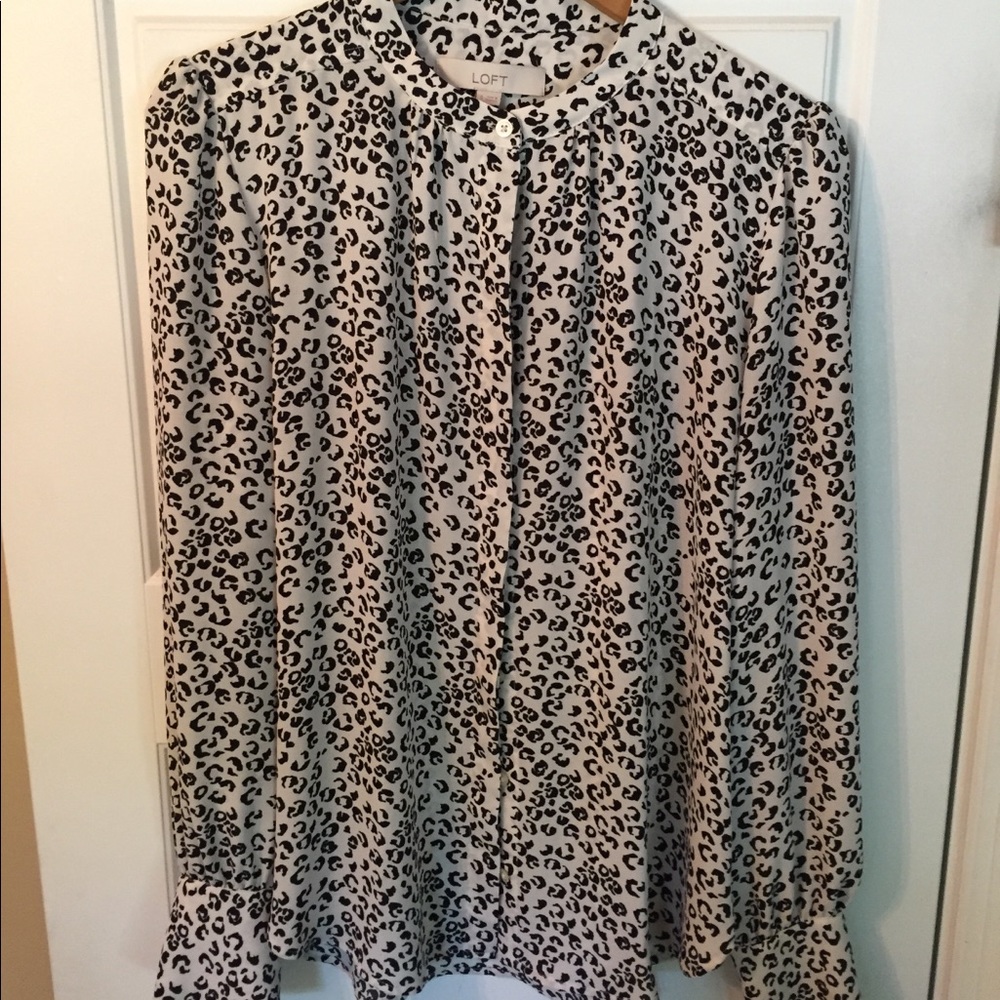 White with black animal print blouse from Loft